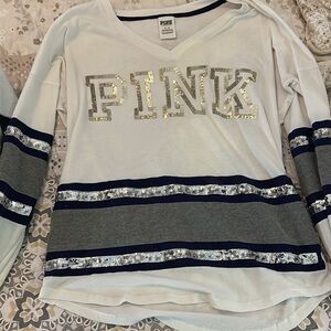 Victoria's Secret White and Gray Sequin Blouse